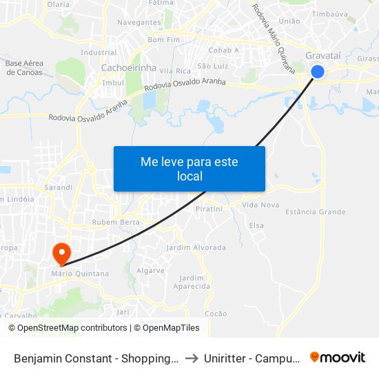 Benjamin Constant - Shopping Gravataí to Uniritter - Campus Fapa map