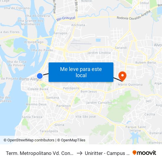 Term. Metropolitano Vd. Conceição to Uniritter - Campus Fapa map