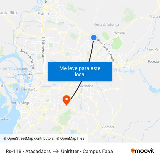 Rs-118 - Atacadãors to Uniritter - Campus Fapa map