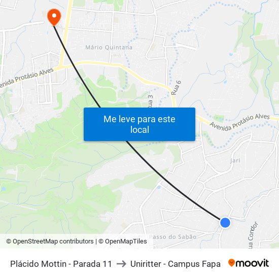 Plácido Mottin - Parada 11 to Uniritter - Campus Fapa map