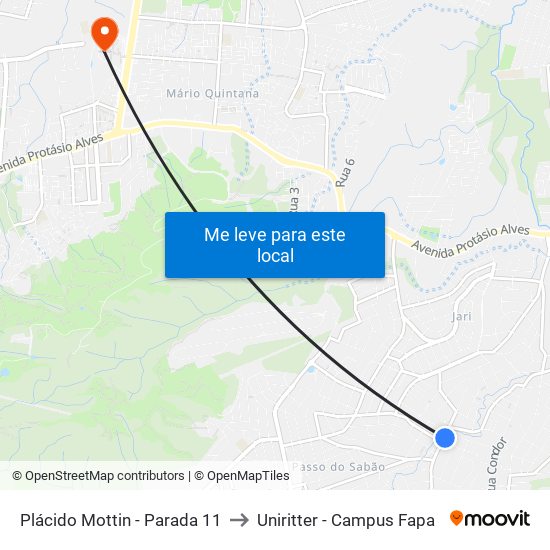 Plácido Mottin - Parada 11 to Uniritter - Campus Fapa map