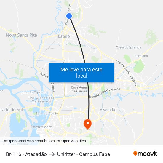 Br-116 - Atacadão to Uniritter - Campus Fapa map