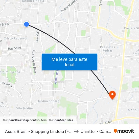 Assis Brasil - Shopping Lindoia (Fora Do Corredor) to Uniritter - Campus Fapa map