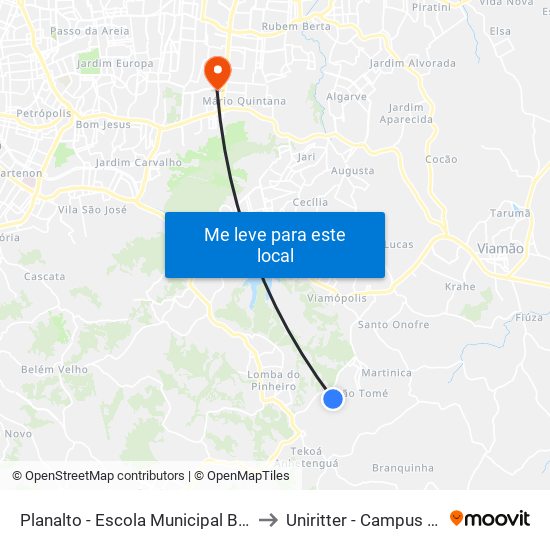 Planalto - Escola Municipal Brasília to Uniritter - Campus Fapa map