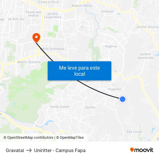 Gravataí to Uniritter - Campus Fapa map