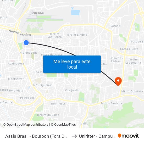 Assis Brasil - Bourbon (Fora Do Corredor) to Uniritter - Campus Fapa map