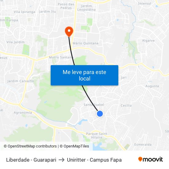 Liberdade - Guarapari to Uniritter - Campus Fapa map