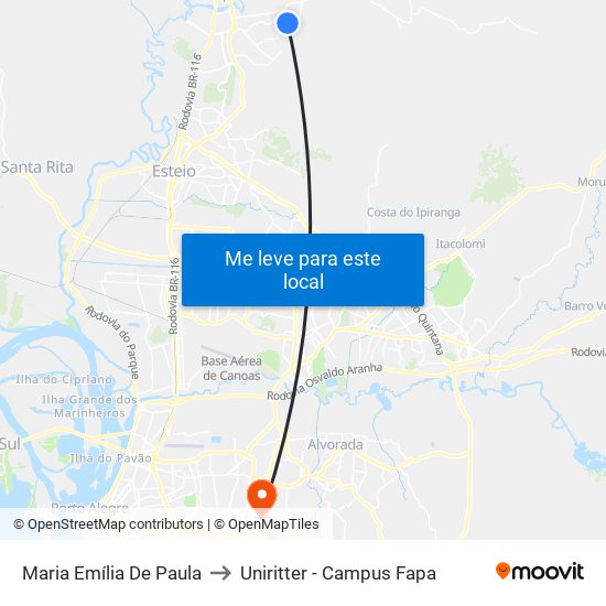 Maria Emília De Paula to Uniritter - Campus Fapa map