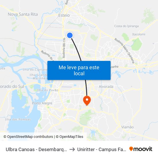 Ulbra Canoas - Desembarque to Uniritter - Campus Fapa map