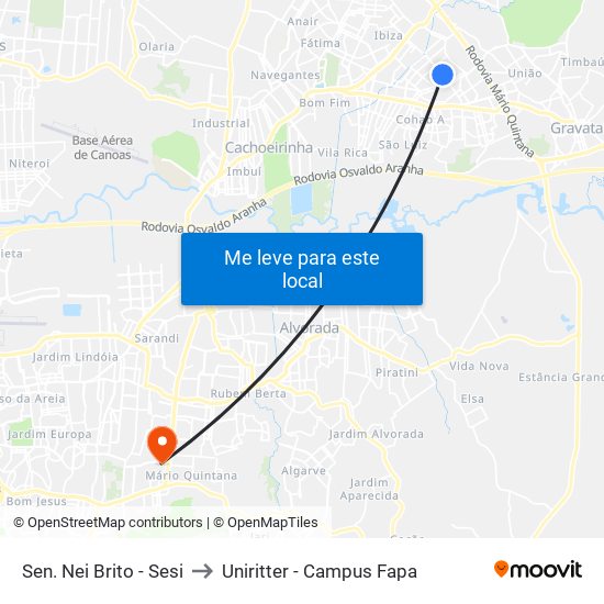 Sen. Nei Brito - Sesi to Uniritter - Campus Fapa map