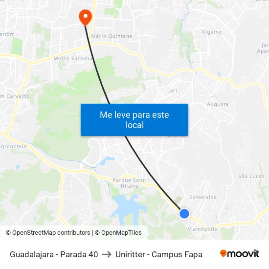 Guadalajara - Parada 40 to Uniritter - Campus Fapa map
