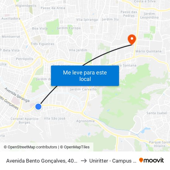 Avenida Bento Gonçalves, 4083 Puc to Uniritter - Campus Fapa map