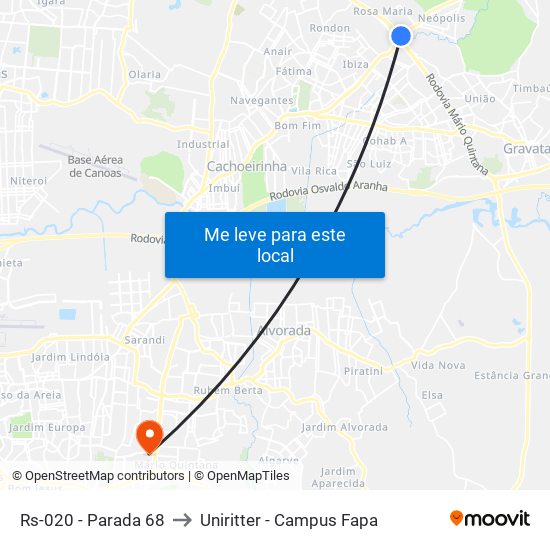 Rs-020 - Parada 68 to Uniritter - Campus Fapa map