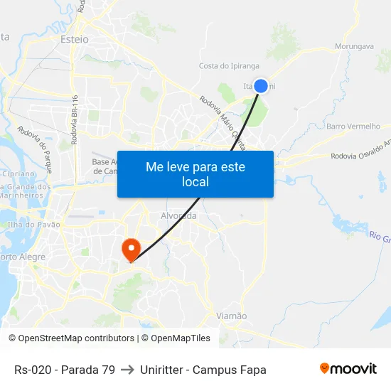 Rs-020 - Parada 79 to Uniritter - Campus Fapa map