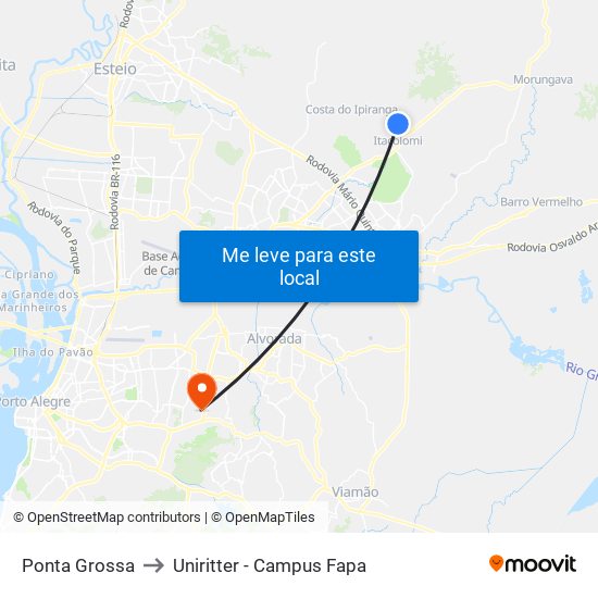 Ponta Grossa to Uniritter - Campus Fapa map