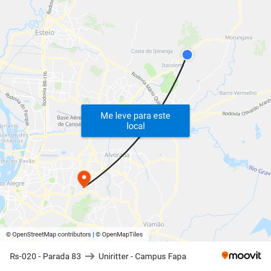 Rs-020 - Parada 83 to Uniritter - Campus Fapa map