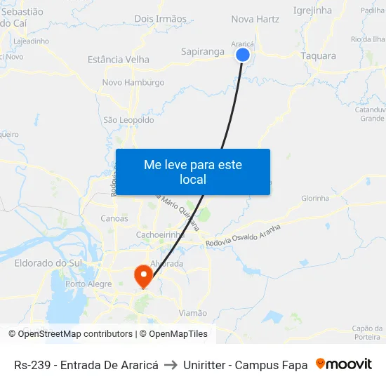 Rs-239 - Entrada De Araricá to Uniritter - Campus Fapa map