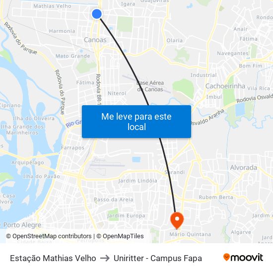 Estação Mathias Velho to Uniritter - Campus Fapa map