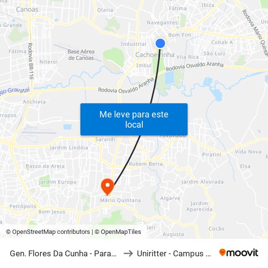 Gen. Flores Da Cunha - Parada 56 to Uniritter - Campus Fapa map