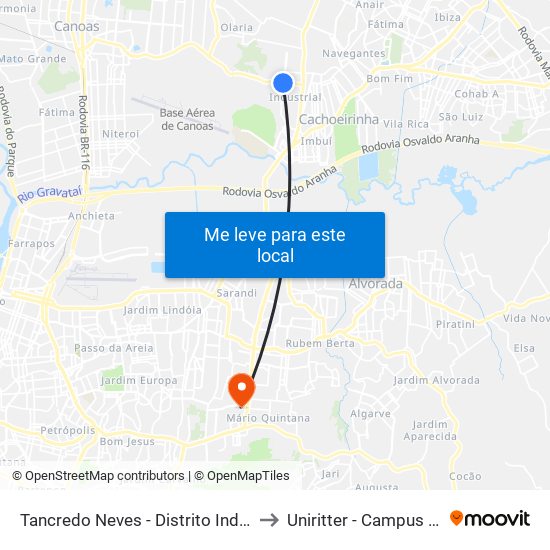 Tancredo Neves - Distrito Industrial to Uniritter - Campus Fapa map