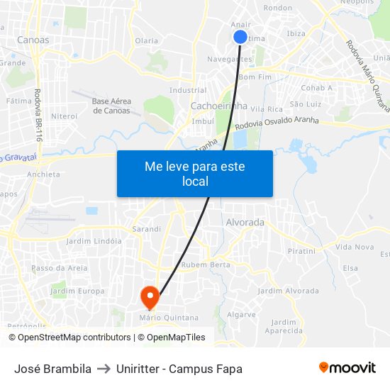 José Brambila to Uniritter - Campus Fapa map