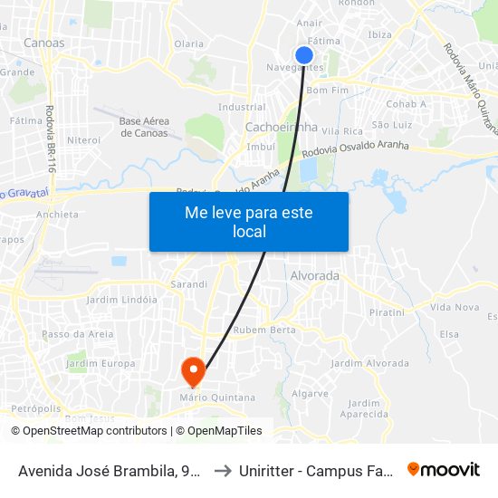 Avenida José Brambila, 955 to Uniritter - Campus Fapa map