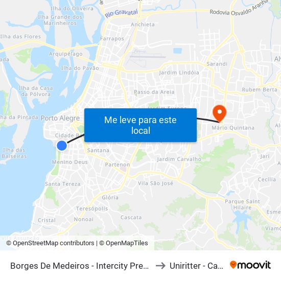 Borges De Medeiros - Intercity Premium (Fora Do Corredor) to Uniritter - Campus Fapa map