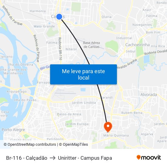 Br-116 - Calçadão to Uniritter - Campus Fapa map