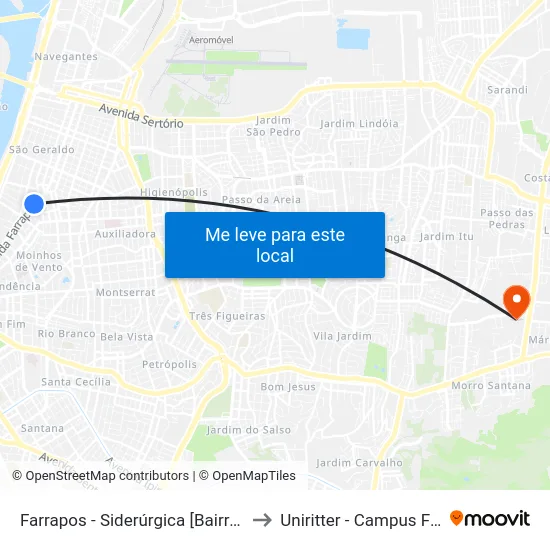 Farrapos - Siderúrgica [Bairro - C] to Uniritter - Campus Fapa map