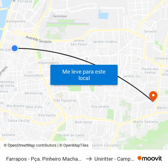 Farrapos - Pça. Pinheiro Machado [Bairro - C] to Uniritter - Campus Fapa map