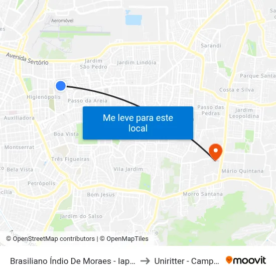 Brasiliano Índio De Moraes - Iapi [Bairro - Bc] to Uniritter - Campus Fapa map