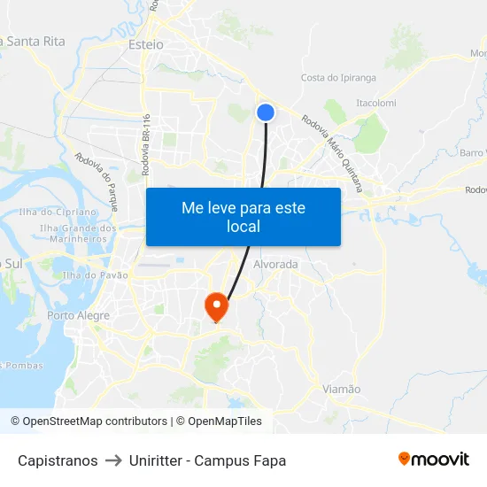 Capistranos to Uniritter - Campus Fapa map