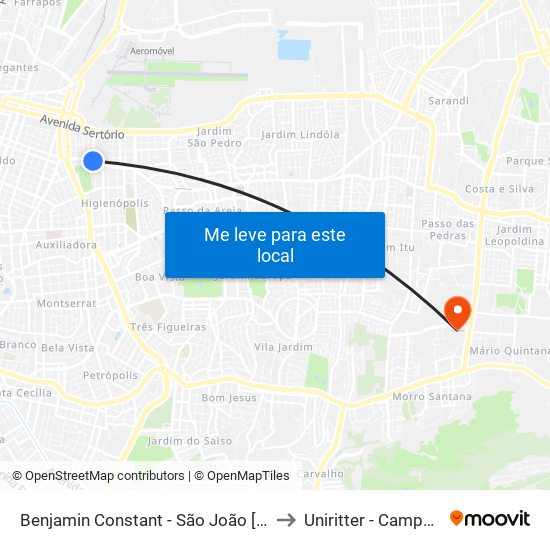 Benjamin Constant - São João [Bairro - Bc] to Uniritter - Campus Fapa map