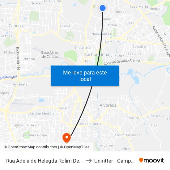 Rua Adelaide Helegda Rolim De Moura, 412 to Uniritter - Campus Fapa map