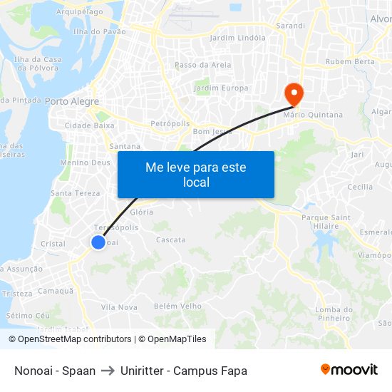 Nonoai - Spaan to Uniritter - Campus Fapa map