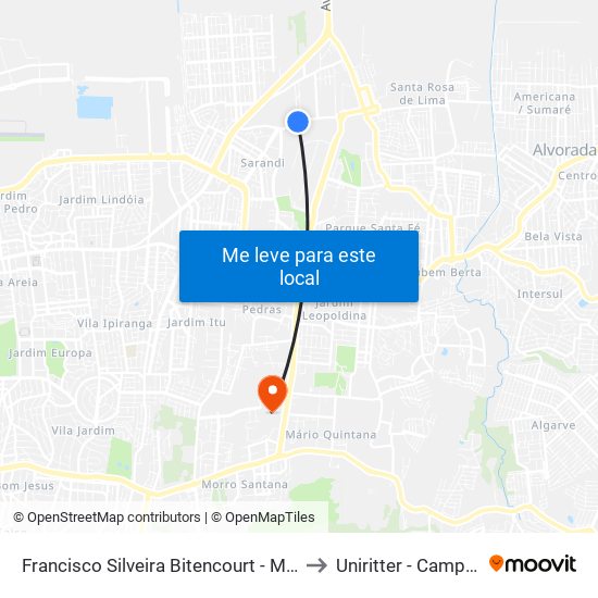 Francisco Silveira Bitencourt - Mcm Esportes to Uniritter - Campus Fapa map