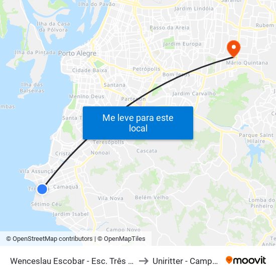 Wenceslau Escobar - Esc. Três De Outubro to Uniritter - Campus Fapa map