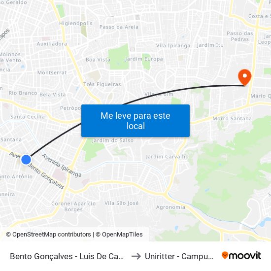 Bento Gonçalves - Luis De Camões Cb to Uniritter - Campus Fapa map