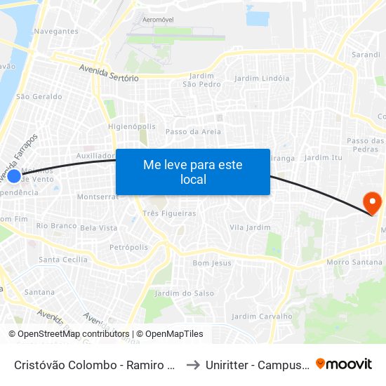Cristóvão Colombo - Ramiro Barcelos to Uniritter - Campus Fapa map