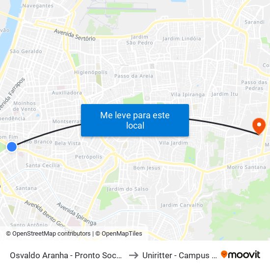 Osvaldo Aranha - Pronto Socorro Cb to Uniritter - Campus Fapa map