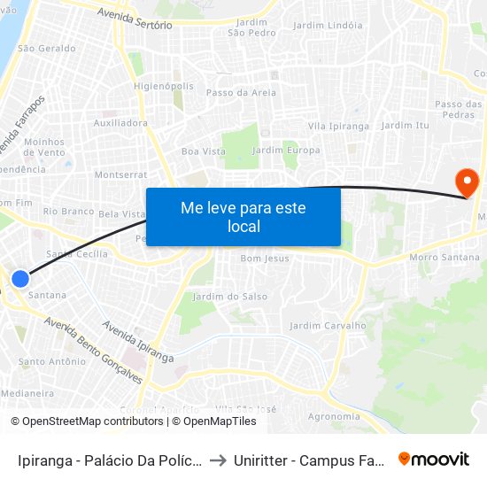 Ipiranga - Palácio Da Polícia to Uniritter - Campus Fapa map