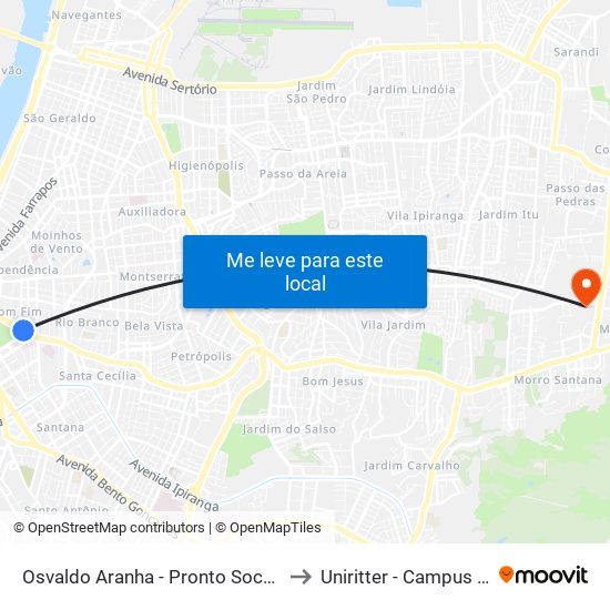 Osvaldo Aranha - Pronto Socorro Bc to Uniritter - Campus Fapa map