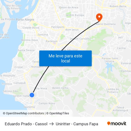Eduardo Prado - Cassol to Uniritter - Campus Fapa map