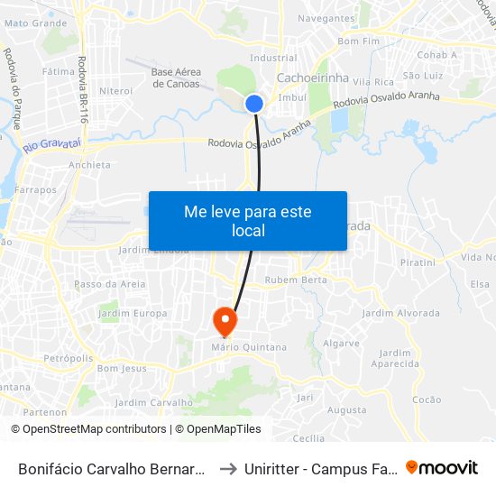 Bonifácio Carvalho Bernardes to Uniritter - Campus Fapa map