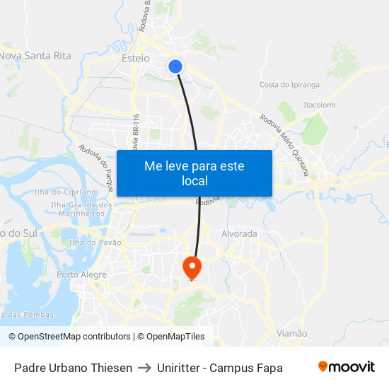 Padre Urbano Thiesen to Uniritter - Campus Fapa map