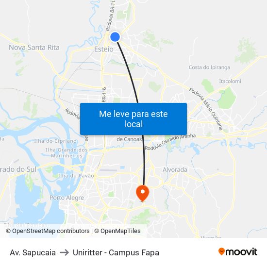 Av. Sapucaia to Uniritter - Campus Fapa map