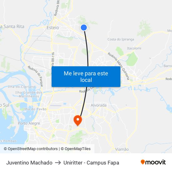 Juventino Machado to Uniritter - Campus Fapa map