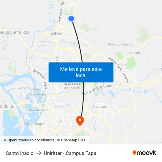 Santo Inácio to Uniritter - Campus Fapa map