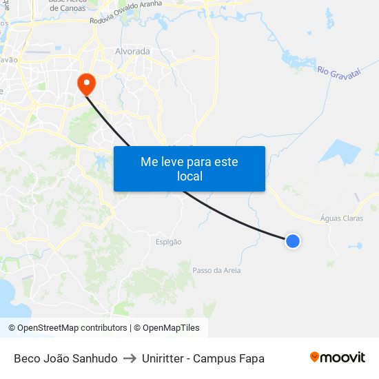 Beco João Sanhudo to Uniritter - Campus Fapa map