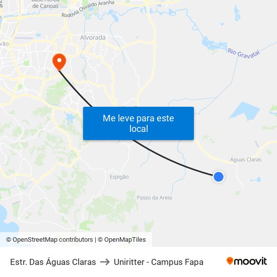 Estr. Das Águas Claras to Uniritter - Campus Fapa map
